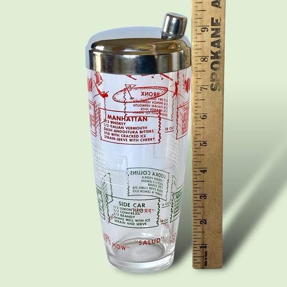J. Earl & Sons Vintage Sports Glass Cocktail Shaker w/ Recipes 9.5” - Picture 11 of 13